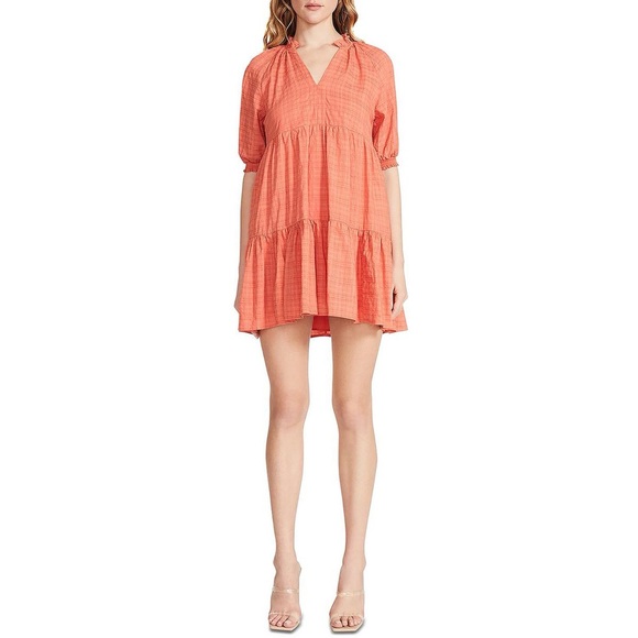 Steve Madden Ruffle Tiered Babydoll Mini Dress Size XL Ginger Beach Vacation - Picture 2 of 9